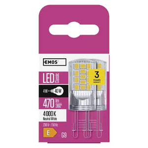 LED žiarovka Emos ZQ9545.2, G9, 4W, neutrálna biela, 2 ks