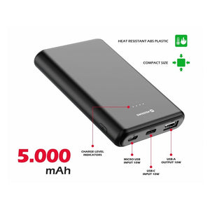 Mini powerbanka Swissten 5000mAh, 10W +kábel Typ C/C