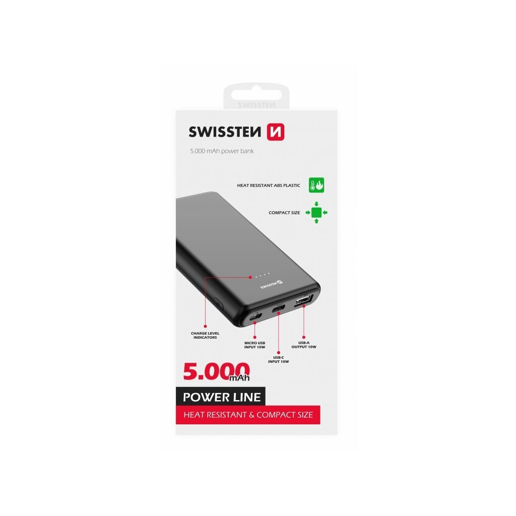 Mini powerbanka Swissten 5000mAh, 10W +kábel Typ C/C