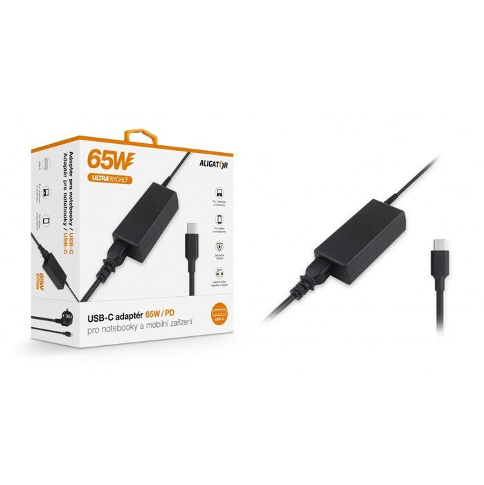 Nabíjačka USB-C pre notebooky 65W ALIGATOR, čierna
