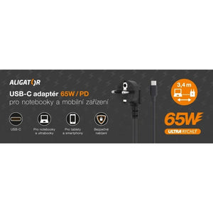 Nabíjačka USB-C pre notebooky 65W ALIGATOR, čierna