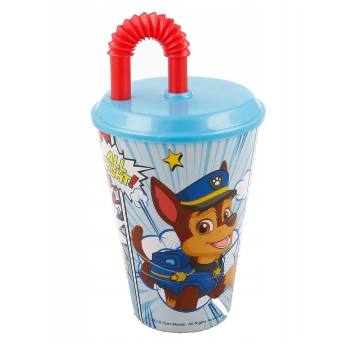 Plastový kelímok so slamkou Tlapková patrola, 430ml modrý