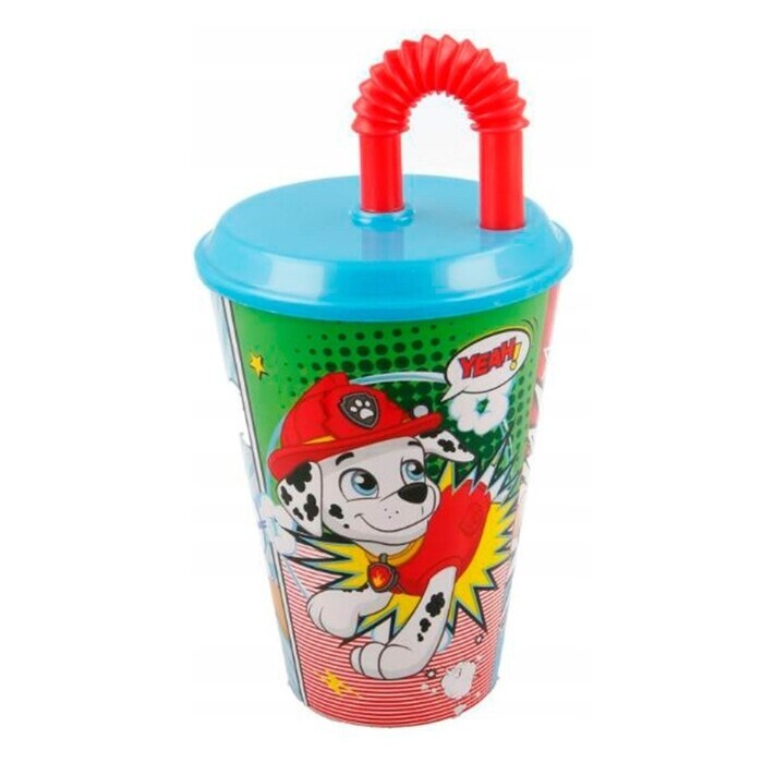 Plastový kelímok so slamkou Tlapková patrola, 430ml modrý