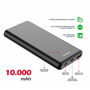 Powerbanka Swissten 10000mAh, PD+QC, 20W +kábel Typ C/C