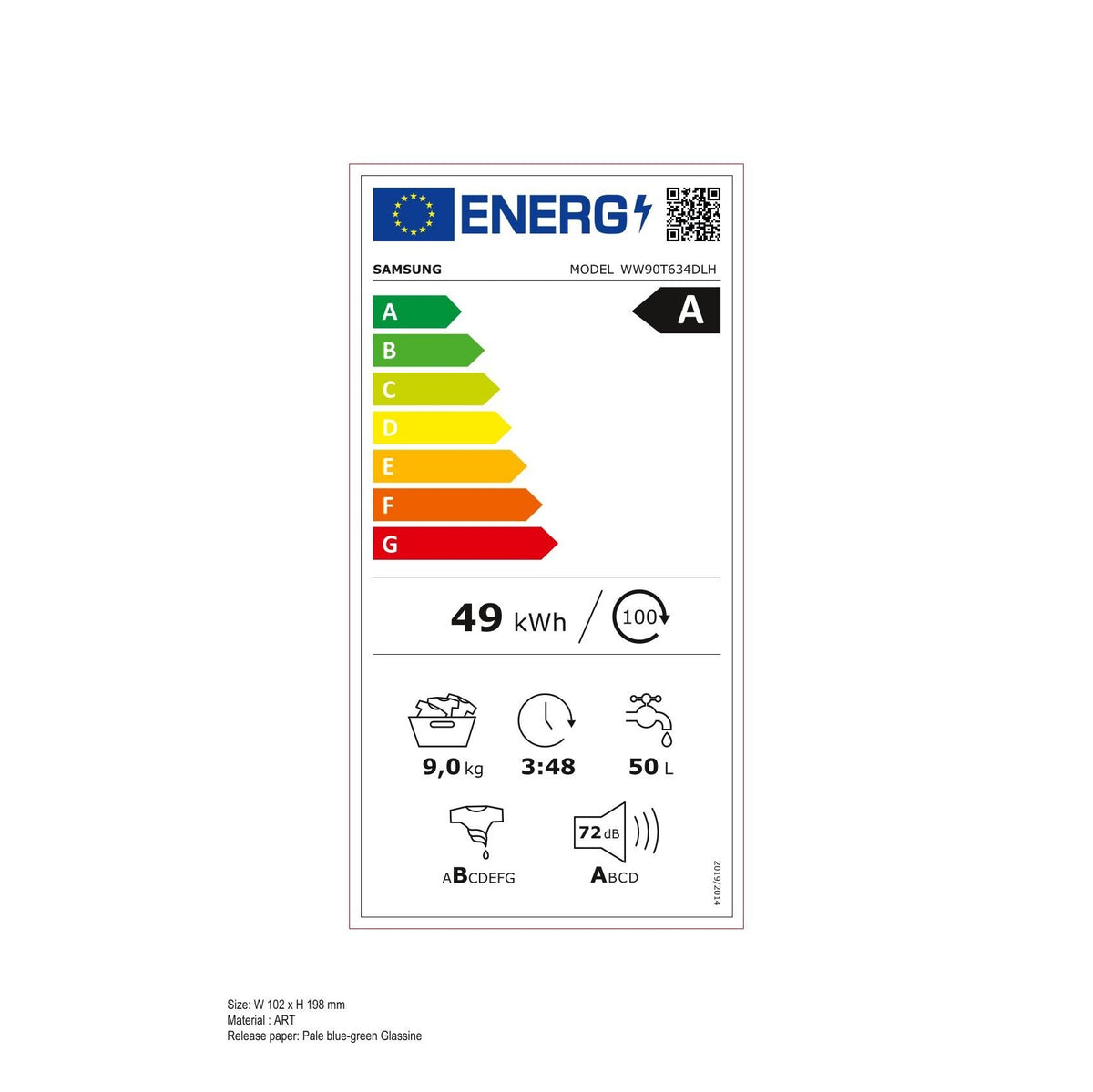 Práčka s predným plnením Samsung WW90T634DLH/S7, A, 9 kg