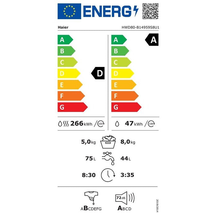 Práčka so sušičkou Haier HWD80B14959S8U1S, A, 8/5kg