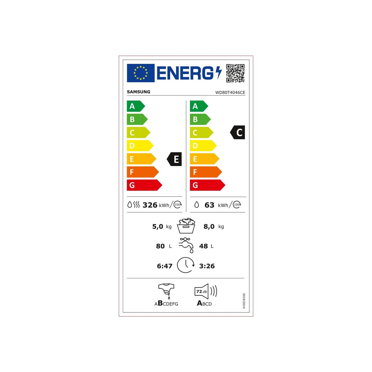 Práčka so sušičkou Samsung WD80T4046CE/LE, B, 8/5 kg