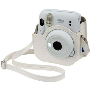 Puzdro pre fotoaparát Instax Mini 11, kožené, popruh, biela