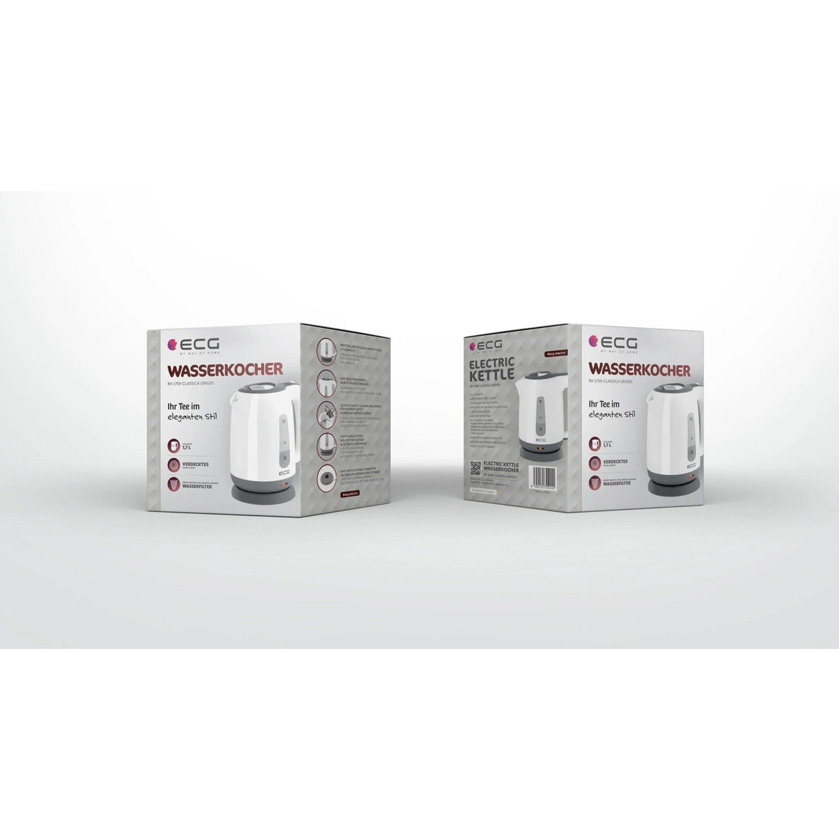 Rýchlovarná kanvica ECG RK 1759 Classica Grigio, biela, 1,7l