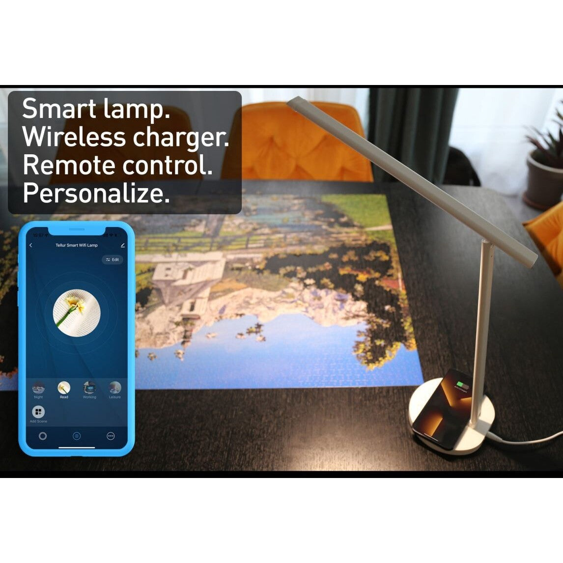 Stolná lampa Tellur Smart Light WiFi s nabíjaním, biela