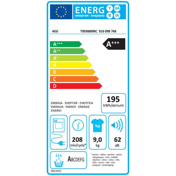 Sušička bielizne AEG T9DBB89BC, A+++,9 kg