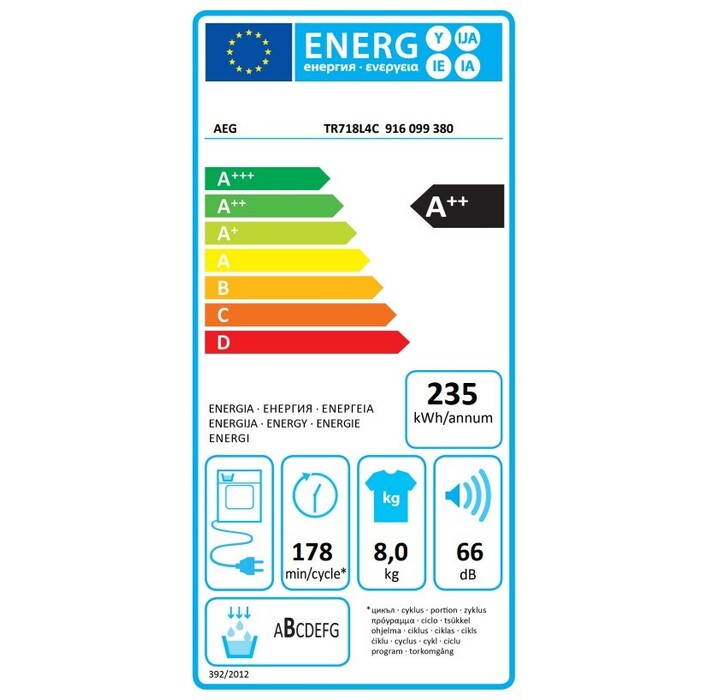 Sušička bielizne AEG TR718L4C, A++, 8 kg