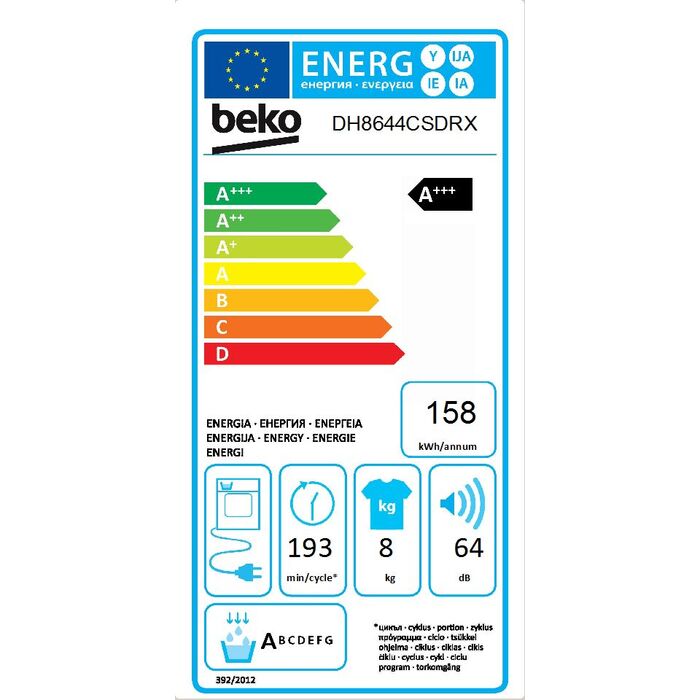 Sušička bielizne BEKO DH 8644 CS DRX, A+++, 8 kg