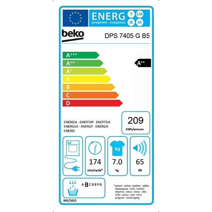 Sušička bielizne BEKO DPS 7405 G B5, A++, 7 kg