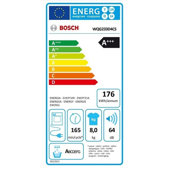 Sušička bielizne Bosch WQG233D4CS, A+++, 8kg