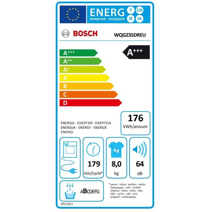 Sušička bielizne Bosch WQG235DREU, A+++, 8 kg