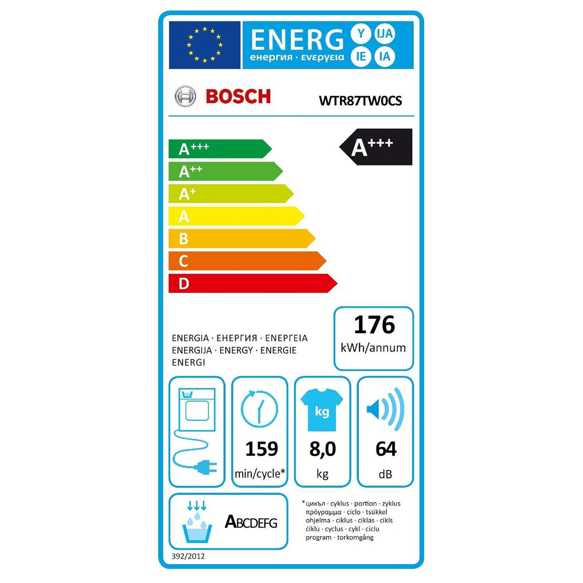 Sušička bielizne BOSCH WTR87TW0CS, 8 kg, A+++ POŠKODENÝ OBAL