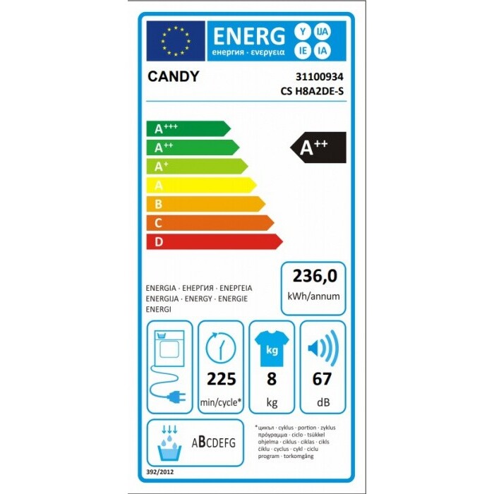 Sušička bielizne CANDY CS H8A2DE-S, A++, 8kg prádla