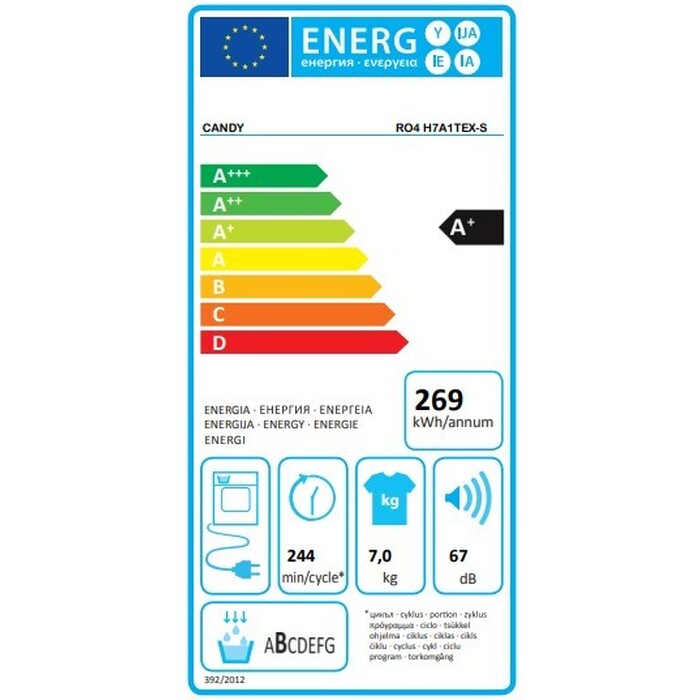 Sušička bielizne Candy RO4 H7A1TEX-S,  A+, 7 kg