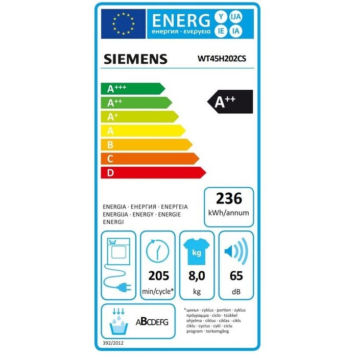 Sušička bielizne Siemens WT45H202CS, A++, 8 kg