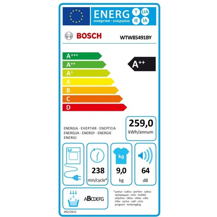 Sušička s tepelným čerpadlom Bosch WTW85491BY,9 kg,A++