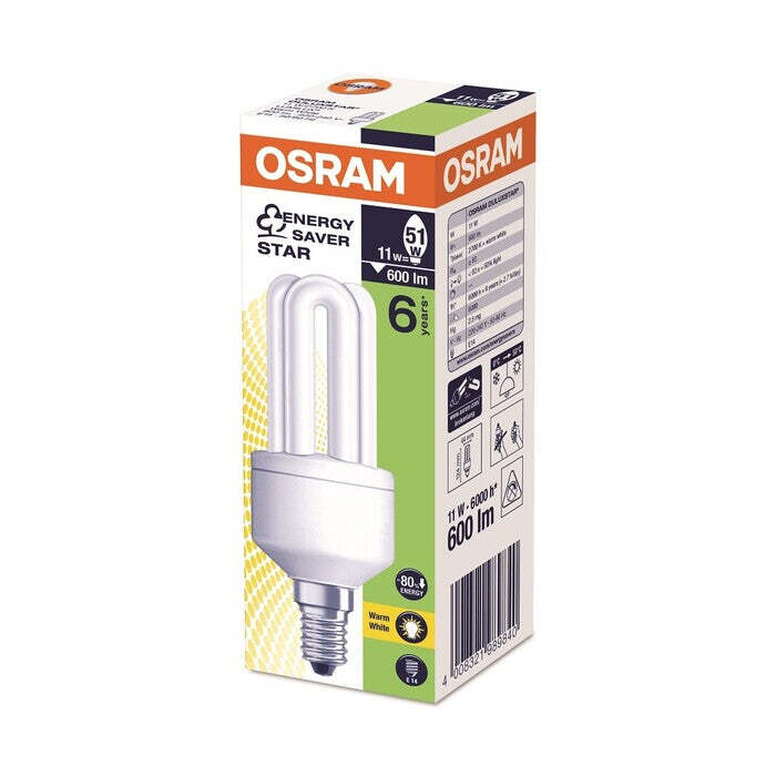 Úsporná žiarivka Osram DSTAR, E14, 11W, teplá biela POUŽITÉ, NEO