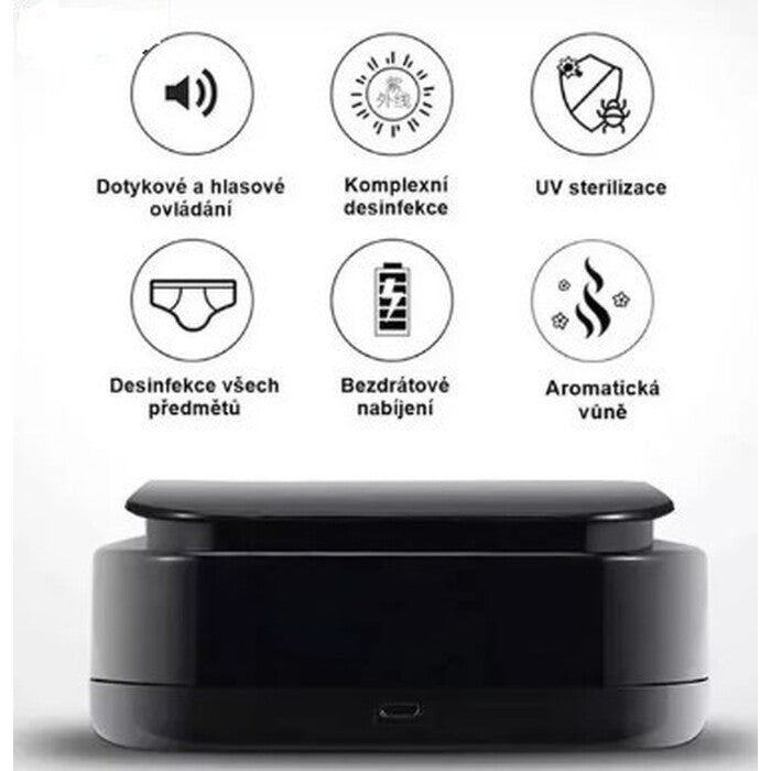 UV sterilizátor Paton na mobily, rúška, 8-10 min s QI, čierny