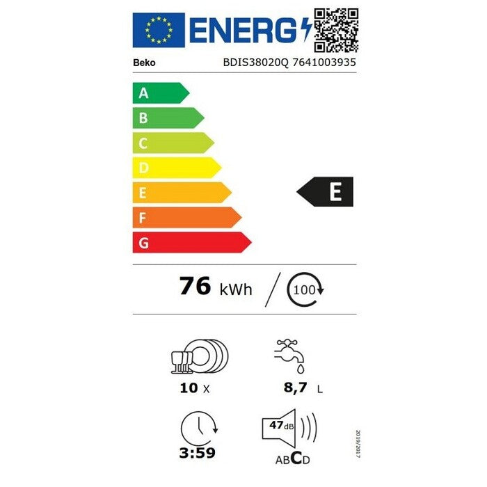Vestavná umývačka riadu Beko BDIS38020Q, 45 cm, 10 sád