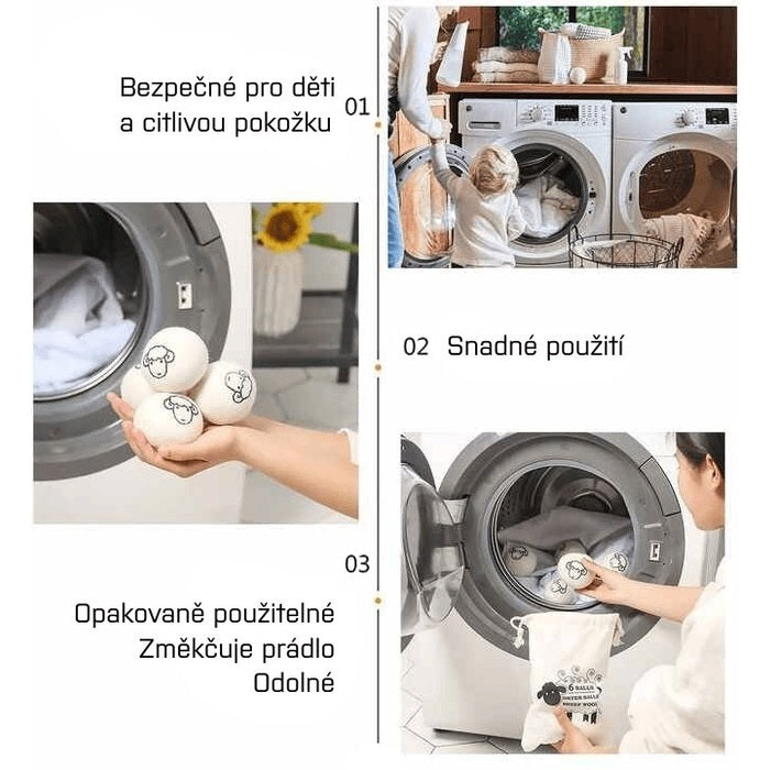 Vlnené gule do sušičky, 3ks, 100% ovčia vlna, zmäkčuje bielizeň