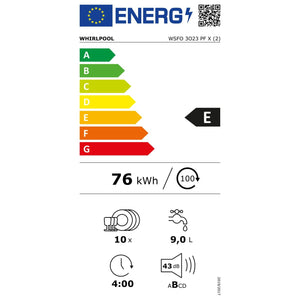 Voľne stojaca umývačka riadu WHIRLPOOL WSFO 3O23 PF X, 45 cm